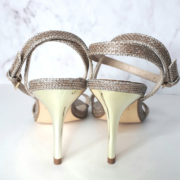 Le Chateau Sparkly Heels Gold Strappy Stiletto 8 - Picture 4 of 13